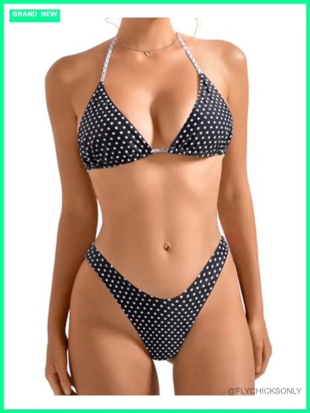Halter Triangle Bikini Set Reversible Thong High Waist 80% Nylon 20% Spandex